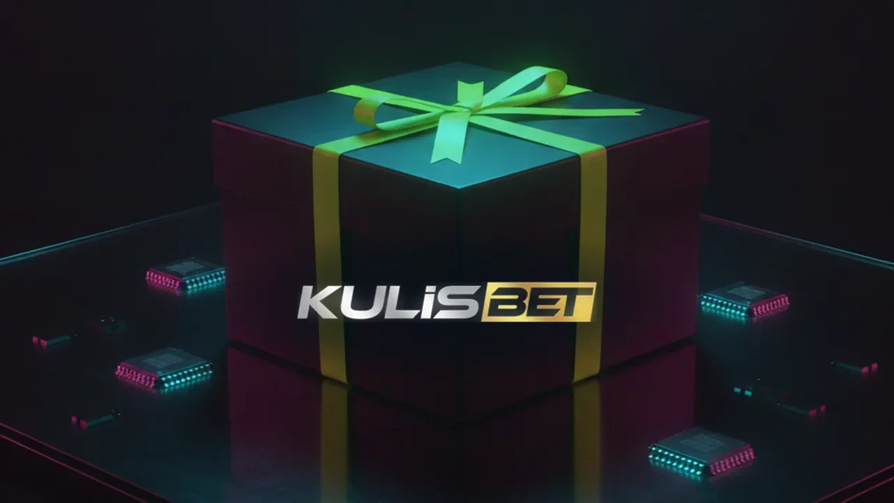 Koyu cam masada lime kurdeleli siyah hediye kutusu ve neon yansımalı jetonlar