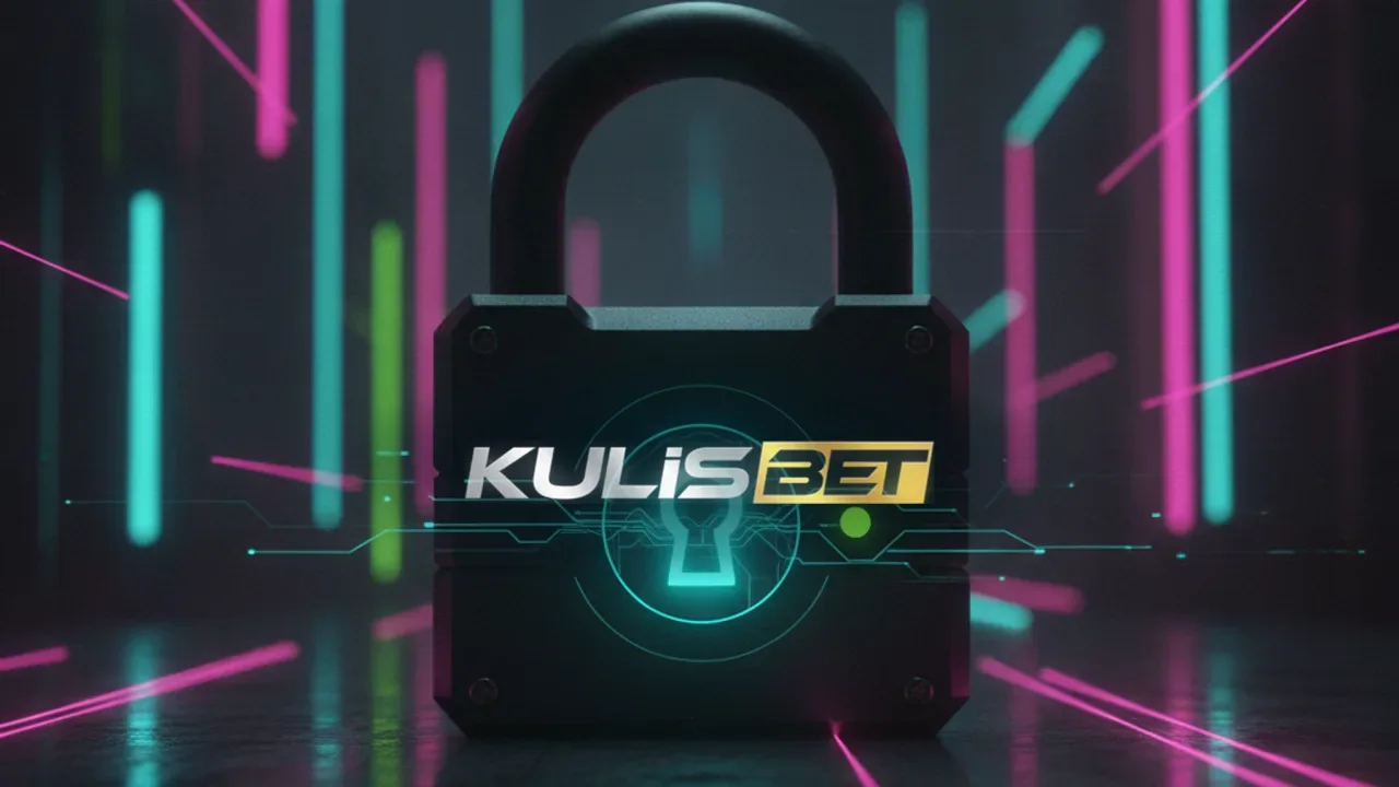 Koyu cam yüzeyde cyan anahtar delikli siyah asma kilit ve magenta ışık çizgileri