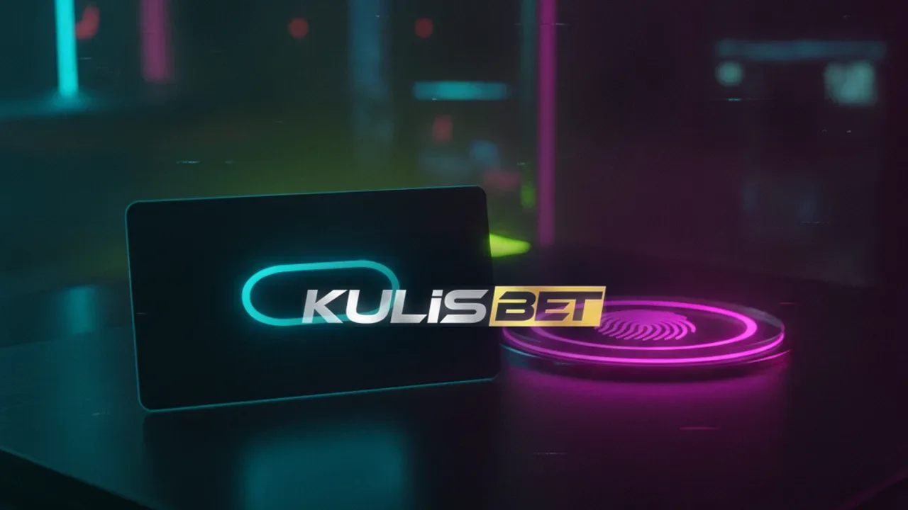 Koyu masada cyan çipli siyah anahtar kart ve magenta ışıklı parmak izi okuyucu